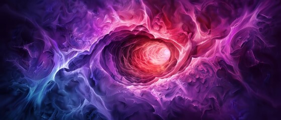  A swirling composition of purple, blue, and pink hues encircling a red heart at its core - computer-generated image