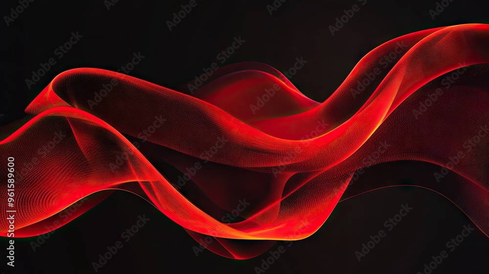 Poster dynamic red light curves with a sense of fast movement on a black background, creating an energetic 