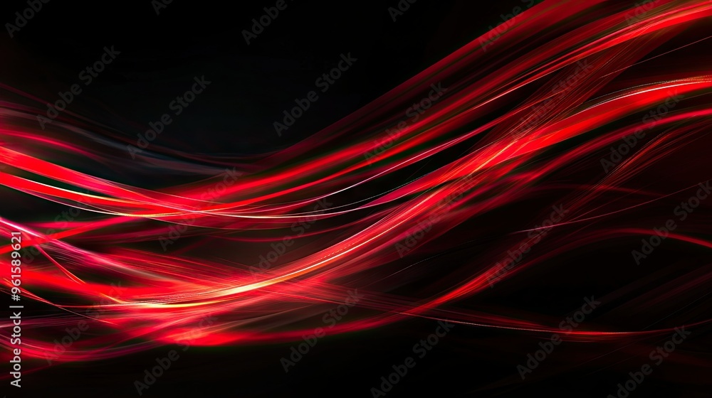 Poster dynamic red light curves with a sense of fast movement on a black background, creating an energetic 