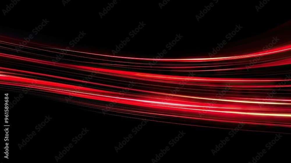 Poster dynamic red light streaks and curves in motion, set against a black backdrop for an abstract vector 