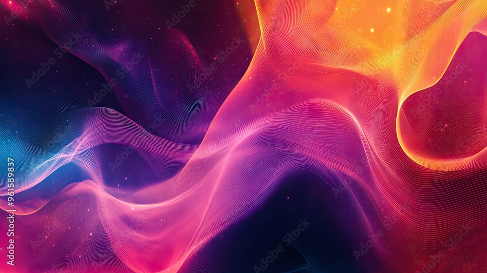 Poster dynamic wave background with a modern aesthetic, showcasing smooth, flowing lines and energetic colo