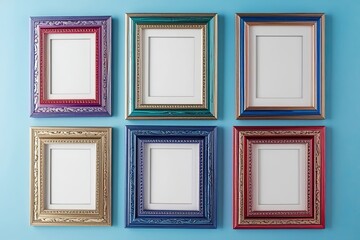 Vibrant Multi-Color Decorative Picture Frames Set on Bright Background