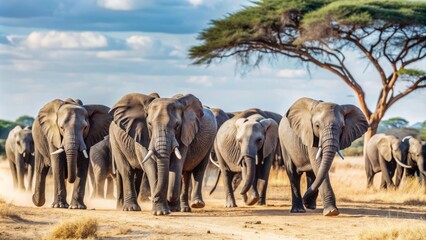 Fototapeta premium a herd of wild elephants walk