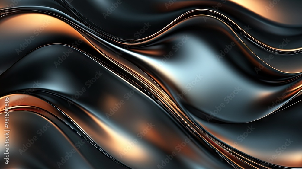Poster elegant vector abstract background with smooth, dynamic wavy lines in metallic tones, conveying a se