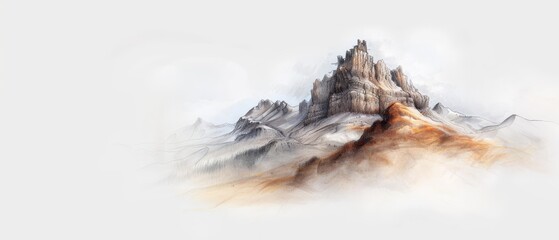  Digital painting of a mountain with a sky as background, clouds above