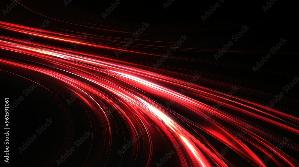 Poster fast-moving red light curves and dynamic speed effects on a black background, creating an energetic 