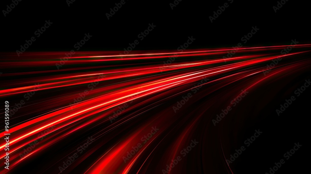 Poster fast-moving red light curves and dynamic speed effects on a black background, creating an energetic 