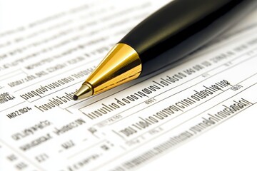 Close-up of a Golden Pen on a Form