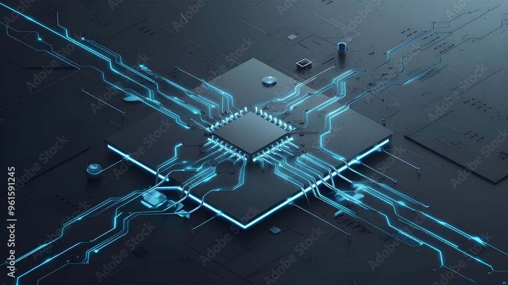 Fototapete futuristic circuit board with central processor. a captivating image of a complex circuit board, sho