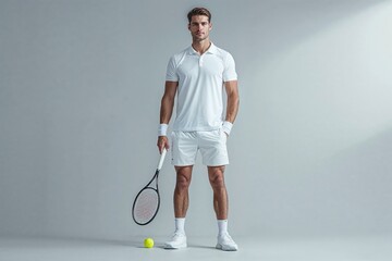 Player in white gear practices with tennis racket. Generative AI