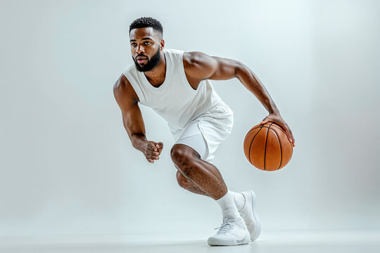 White-clad player readies for basketball practice. Generative AI