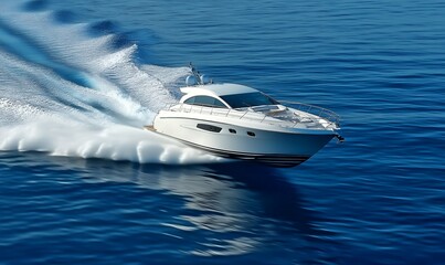 Obraz premium Luxury yacht cruising on blue ocean water at high speed