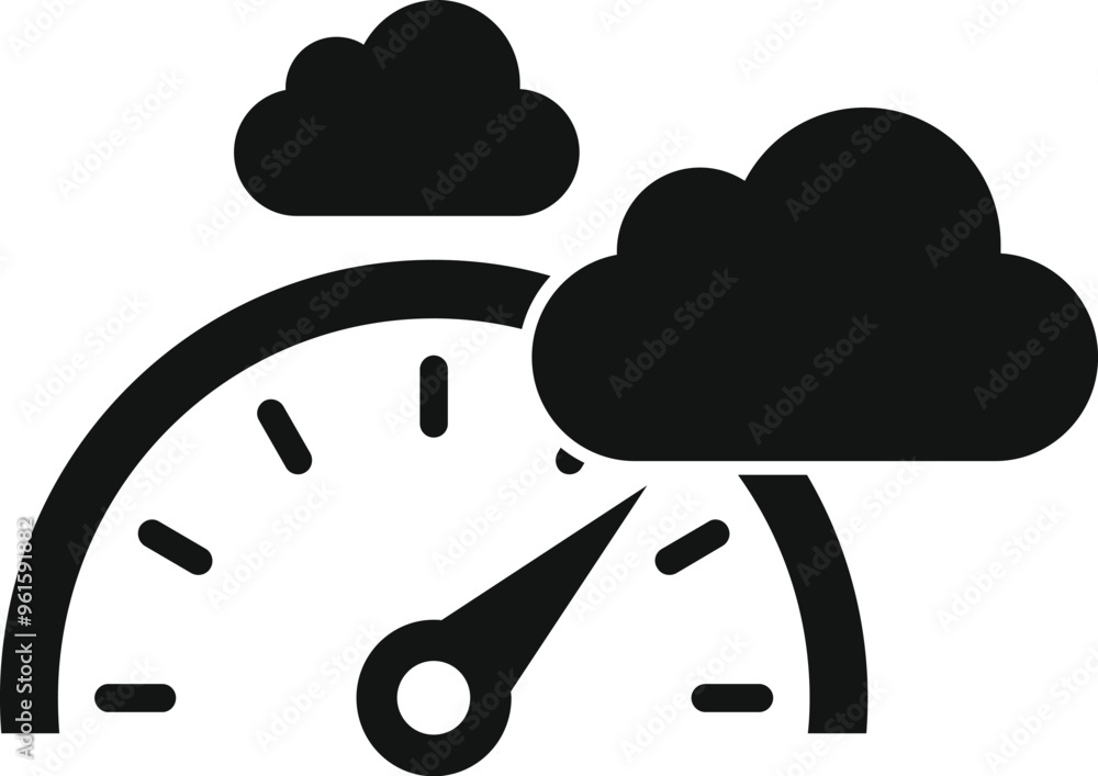 Poster black and white vector icon of a speedometer with its needle reaching the maximum speed with two clo