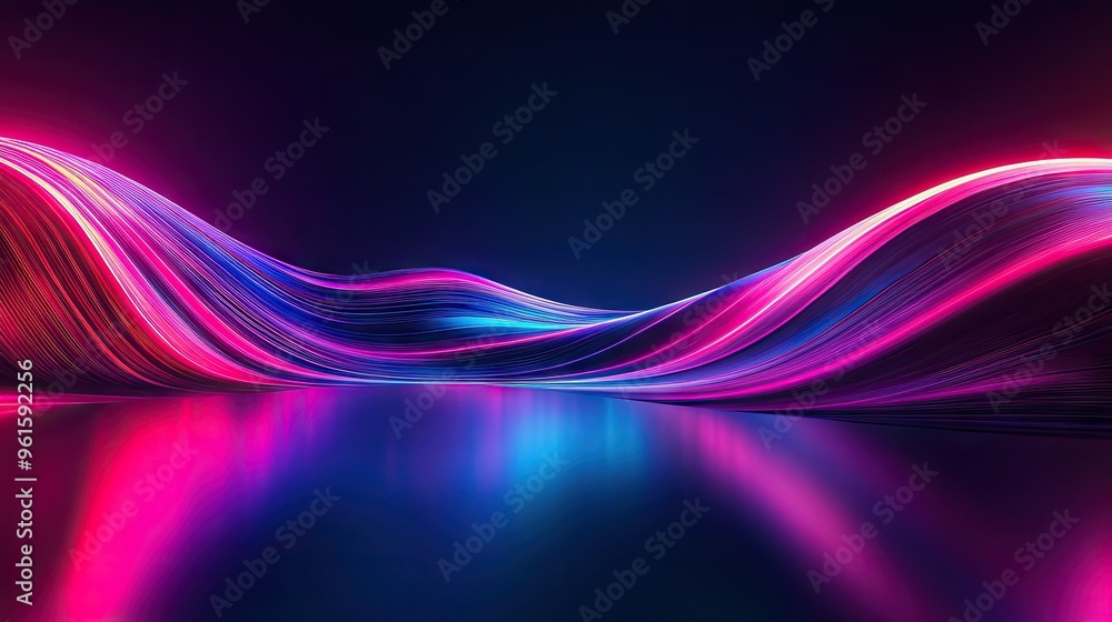 Poster futuristic 3d neon wave with dynamic curves and dark background, its vivid reflection creating a str