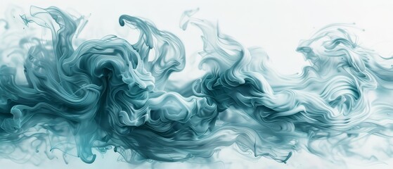 Obraz premium An abstract painting of blue and white swirls against a white background A blue sky lies in the distance