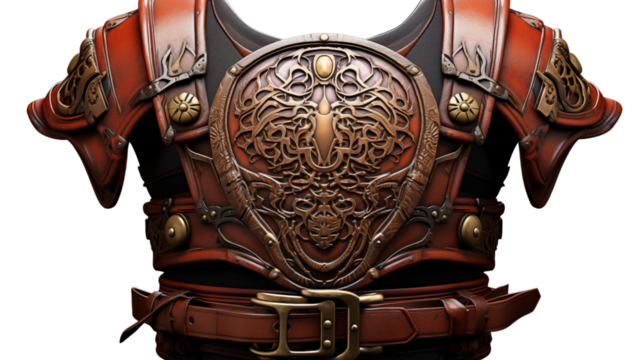 classic medieval chest armor, studio view, isolated on transparent background.