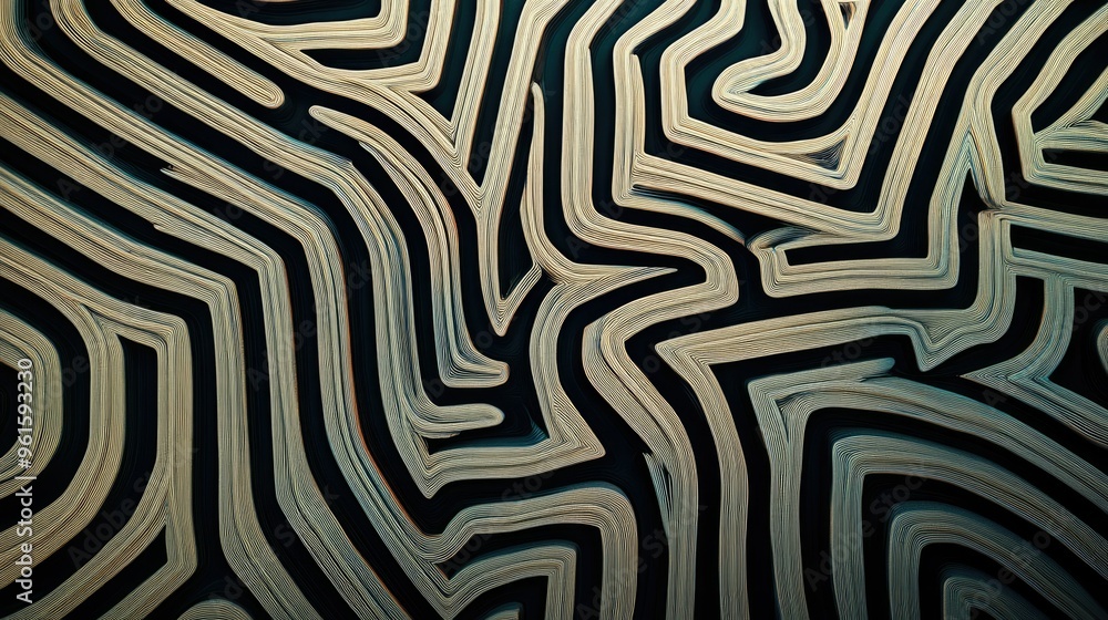 Poster high-contrast abstract lines forming a maze-like pattern, futuristic and intricate design