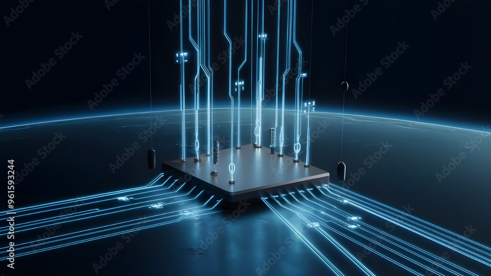 Fototapete futuristic circuit board with central processor. a captivating image of a complex circuit board, sho