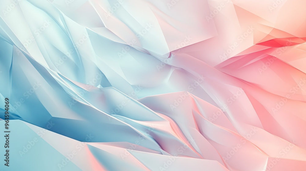 Aufkleber Layered 3D abstract background with overlapping transparent polygons in soft pastel tones, creating a serene and sophisticated visual. -