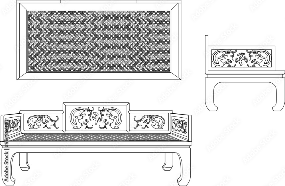 Poster vector sketch illustration of the silhouette of a furniture design, table, chair, cupboard, full of 