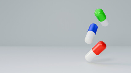 Medicine pills capsules on white background. Pharmaceutical pill in illustration studio shot for prescription medicine on white background. Pill capsules isolated on white background.