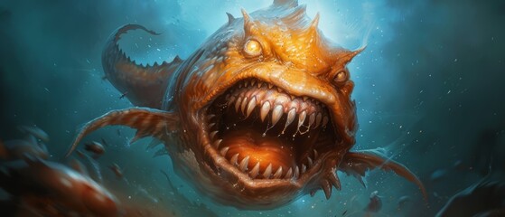  A close-up of a fish with its mouth opening widely