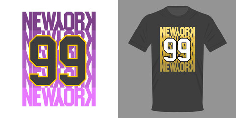 Vector illustration T-shirt NEW YORK. Number 99. Retro design of fashionable T-shirt in minimalist style. Streetwear of the highest quality. Premium quality, Original design and style in two colors