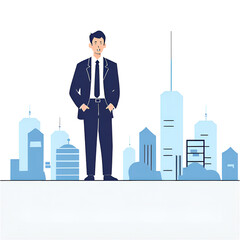 Successful businessmen and women standing with arms crossed looking at each other and city in the background.