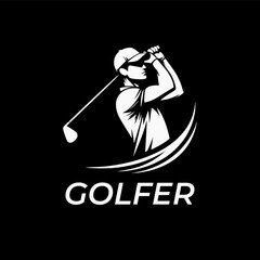 golfer swing silhouette vector logo design