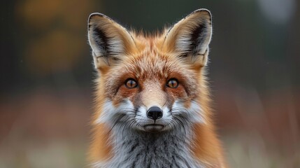 Obraz premium wildlife scene of red fox hunting in forest meadow, vulpes vulpes with orange fur coat in nature habitat, wild predator in green meadow of countryside