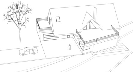 modern residential architecture 3d illustration