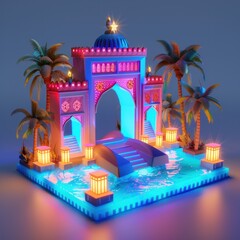 Fototapeta premium Neon Glow Islamic Architecture.