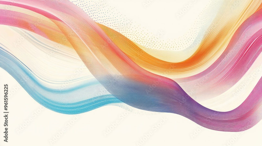 Poster minimalist abstract stripe design with wave lines on a white background, using a vibrant color palet