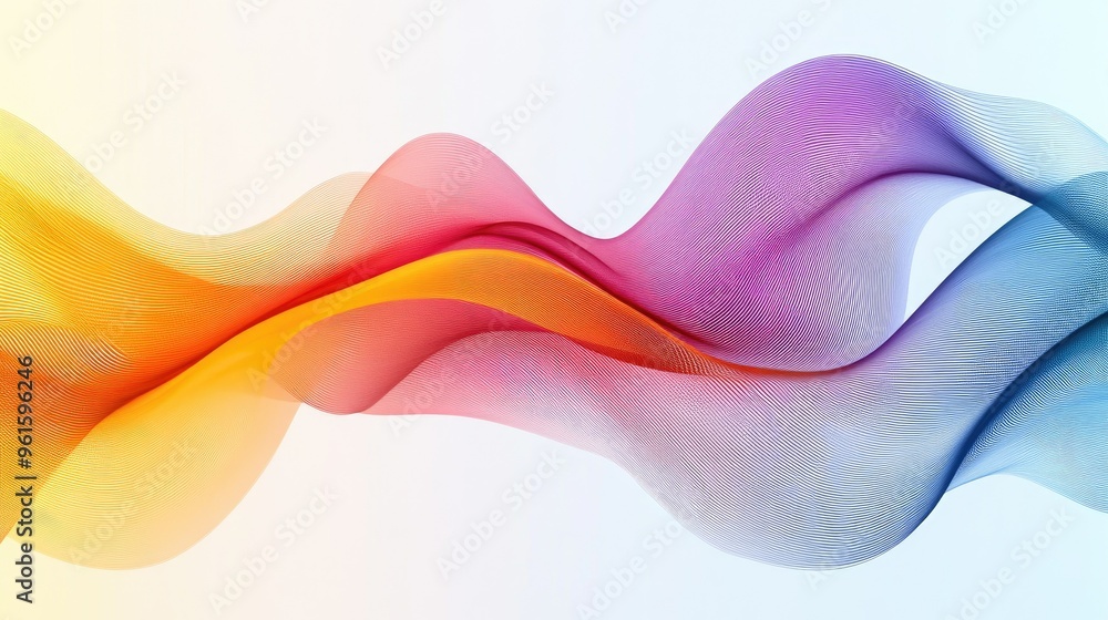 Poster minimalist abstract stripe design with wave lines on a white background, using a vibrant color palet