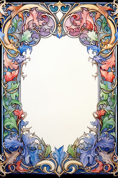 Medieval floral style page border around negative space..