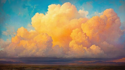 Morning sky ablaze with color, as the sun rays illuminate towering cumulonimbus clouds.