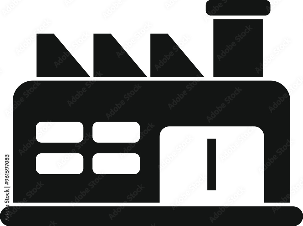 Poster simple vector of a factory building with smokestacks emitting pollution