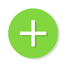 Fototapeta premium Plus symbol icon. Green circular button. Simple white cross. Minimalist vector shape.