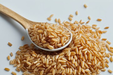 Brown Rice Grains Displayed Elegantly on a Clean White Background