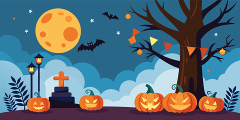 Halloween banner, spooky, creepy, haunted, jack-o'-lantern, bats, pumpkins, ghosts, skeletons, cobwebs, witch hat, black cats, eerie, scary, festive, horror theme, autumn, trick or treat, haunted hous