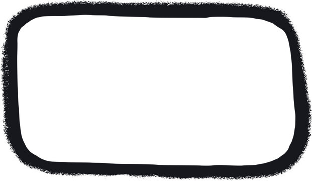 Black square frame with grunge torn edges and soft rounded corners. Vector illustration of rough ripped rectangle frame isolated on light background. Vector illustration perfect for sticker, collage