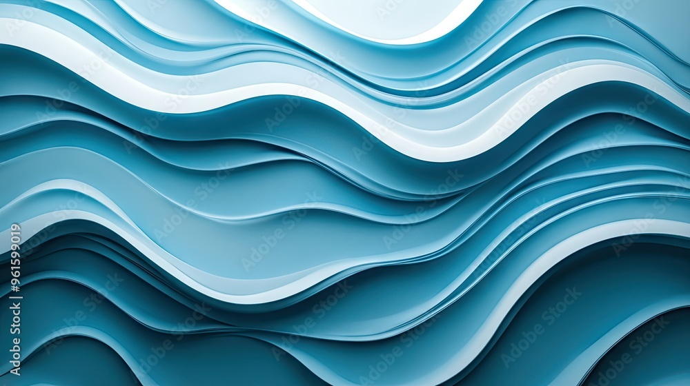 Poster soft, wavy lines in various shades of blue, creating an abstract and calming background perfect for 