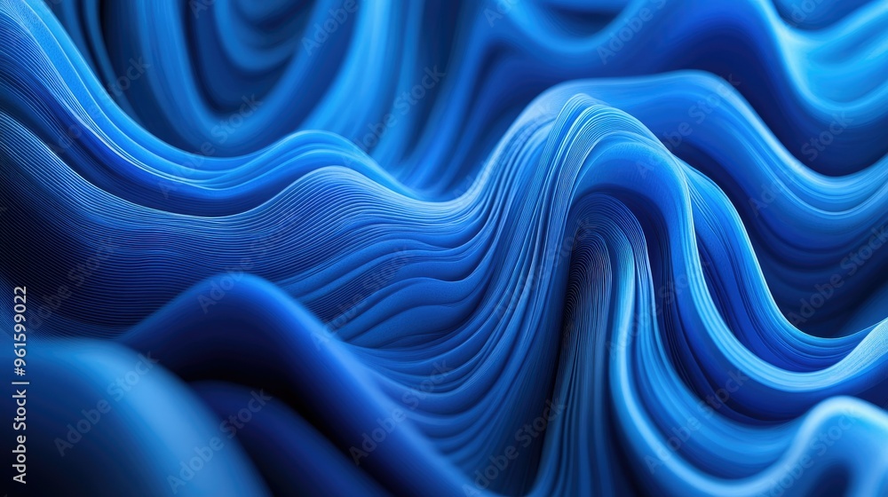 Poster soft, wavy lines in various shades of blue, creating an abstract and calming background perfect for 