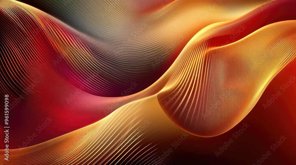 Poster sophisticated vector design with dynamic, wavy lines in rich, luxurious colors, adding a high-end to