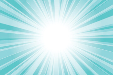 Obraz premium Abstract glowing medium turquoise blue sunburst background. Blue glow effect sunburst background for presentation, banner, poster, flyer, sales. Modern pop art poster for summer and spring. 