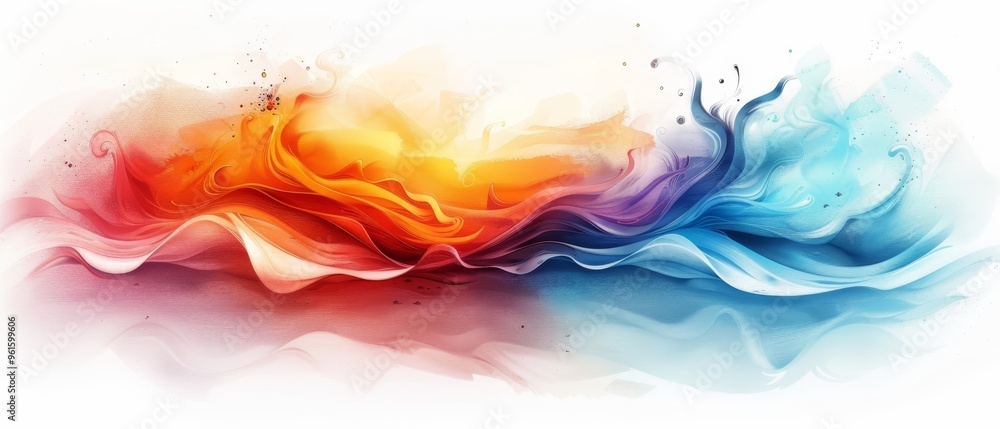 Wall mural rainbow-hued wave on white backdrop, bottom holds a paint splash