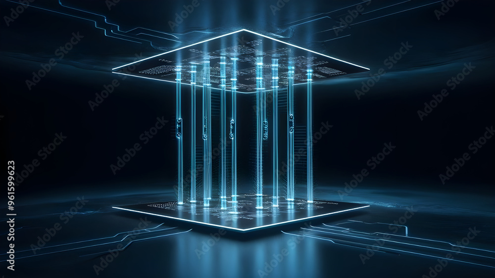 Poster futuristic circuit board with central processor. a captivating image of a complex circuit board, sho