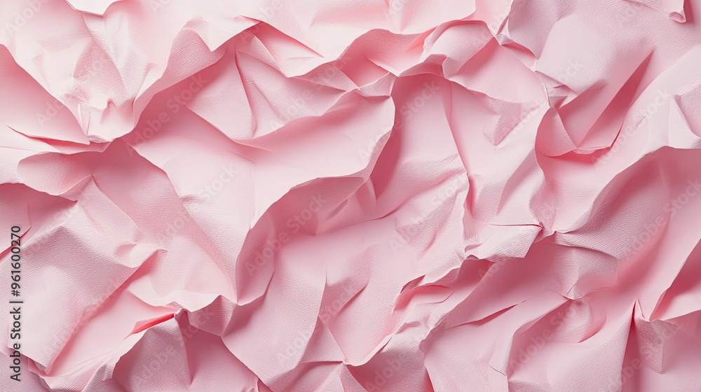 Poster textured 3d background with overlapping layers of pink crumpled paper, creating a soft yet edgy visu