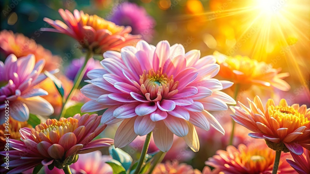 Poster Close-up of vibrant blooms with sunlight shining through translucent petals