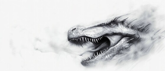 Obraz premium Dinosaur's gaping maw reveals teeth